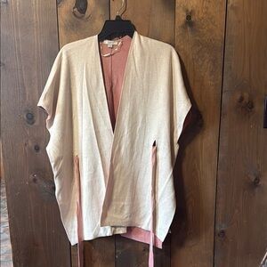 Cream and Pink Open Front Cardigan